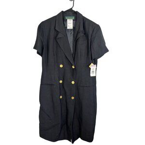 Retro Linen Dress Black 16 Neutral Work Wear Minimalist Classic Chic Preppy 80s